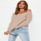 Beige Off Shoulder Knitted Sweater - Comfy Clothes 