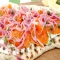 Smoked salmon pizza with marinated onion..