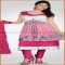 Deep Pink, Off White Net Churidar Kameez