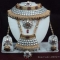 Maroon, Green and Off White Polki Studded Necklace Set - Necklace